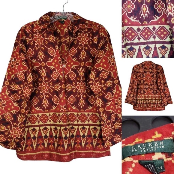 Lauren Ralph Lauren Tops - Ralph Lauren Women's Small Top Tunic Cotton Southwest Red Blouse